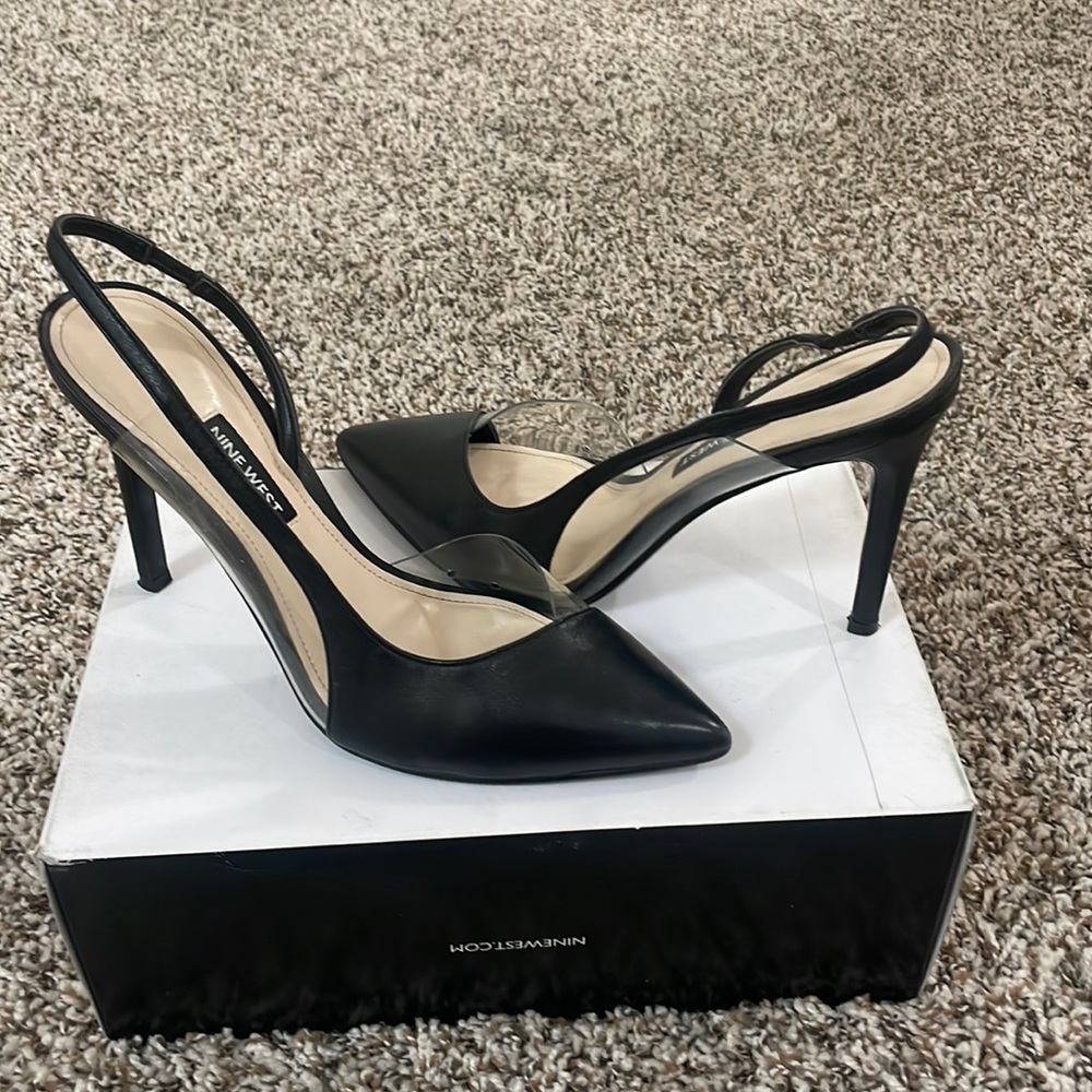 Black Leather Slingback Pumps